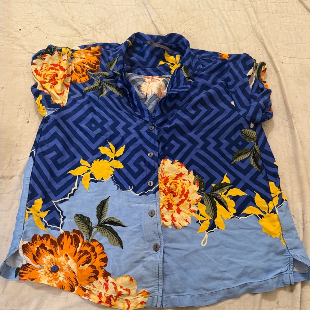 Anthropologie Blue and Orange Geometric Floral Set